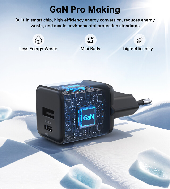 Сетевое зарядное устройство Choetech (USB-C+USB-A) Black (PD5012-EU-BK)