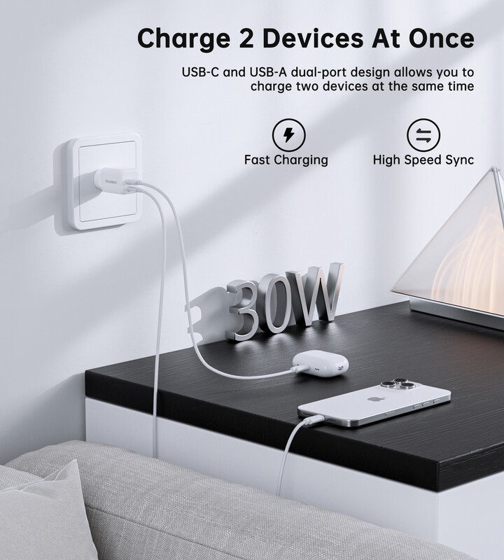 Сетевое зарядное устройство Choetech (USB-C+USB-A) White (PD5012-EU-WH)