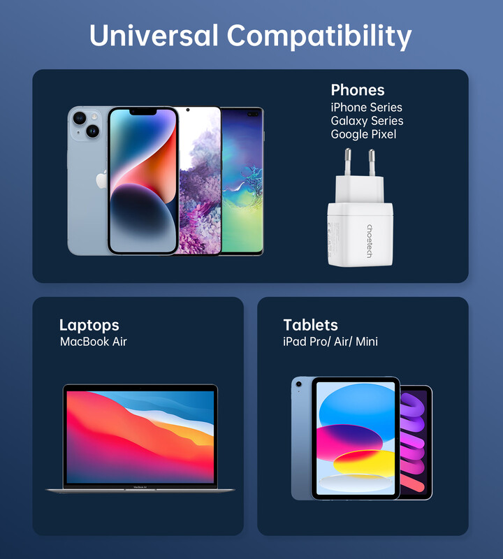 Мережевий зарядний пристрій Choetech (USB-C+USB-A) White (PD6052-EU-WH)