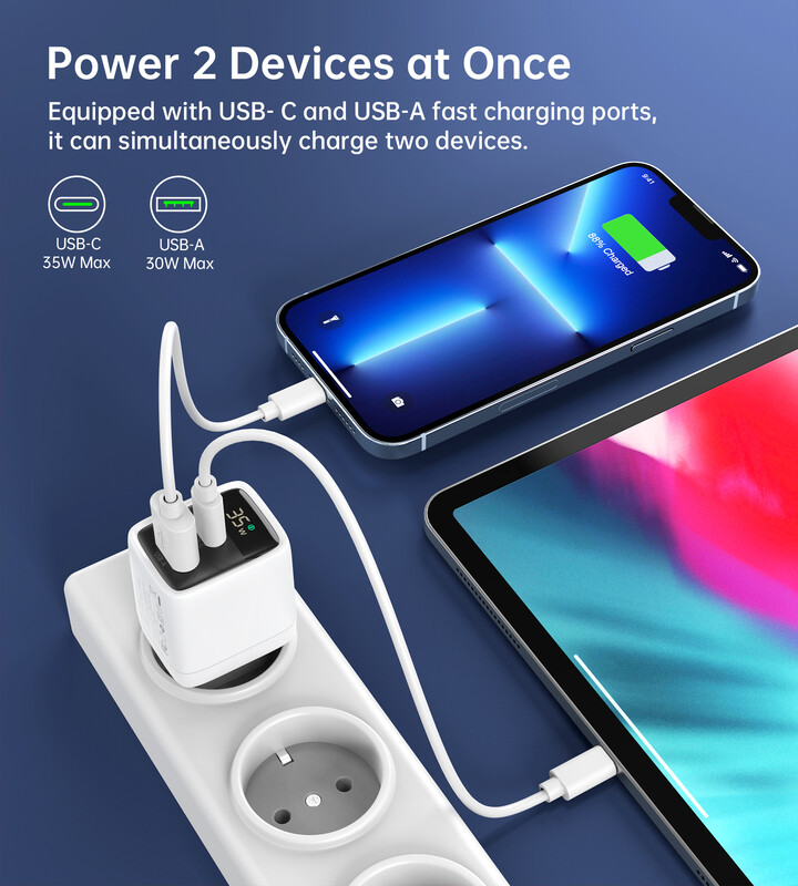 Мережевий зарядний пристрій Choetech (USB-C+USB-A) White (PD6052-EU-WH)