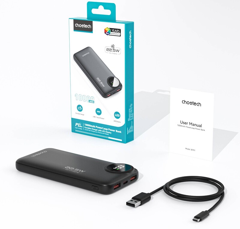 Универсальная мобильная батарея Choetech B791 10000mAh 22.5W Black (M15-B791-ACBK-NG)