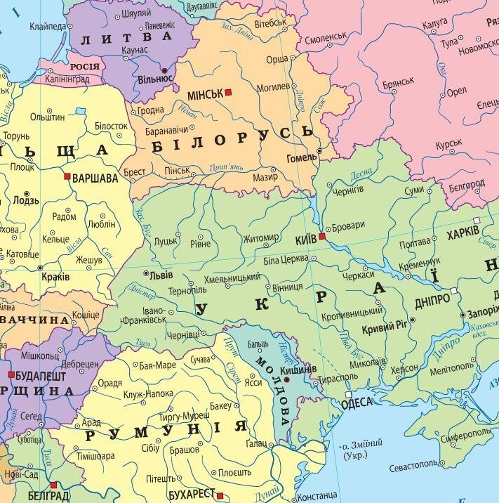Политическая карта Европы, ламинированная м-б 1:11 000 000