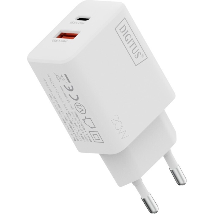 Мережевий зарядний пристрій Digitus (1USB-C, 3A, 1USB-A, 3A) 20W White (DA-10300)