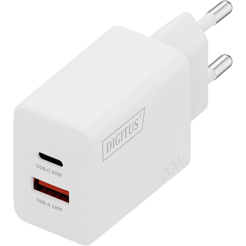 Мережевий зарядний пристрій Digitus (1USB-C, 3A, 1USB-A, 3A) 20W White (DA-10300)