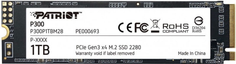 Накопитель SSD 1TB Patriot P300 M.2 2280 PCIe 3.0 x4 NVMe TLC (P300P1TBM28)