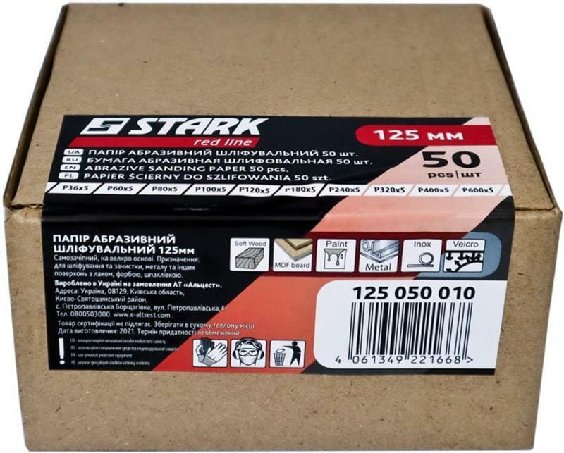 Набор шлифовальной бумаги Stark 125 мм 50 шт. Р36, Р60, Р80, Р100, Р120, Р180, Р240, Р320, Р400, Р600 (125050010)