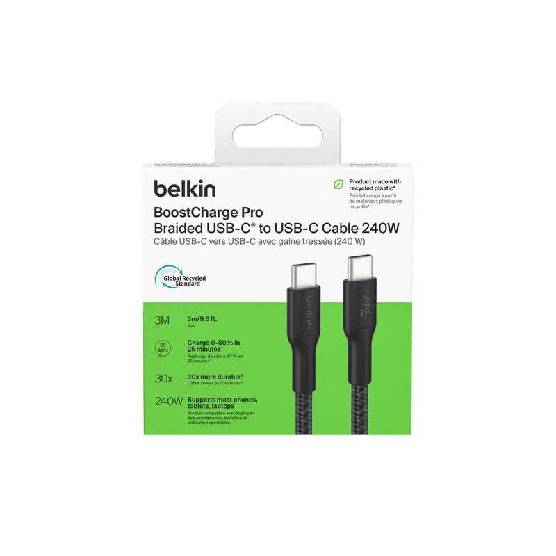 Кабель Belkin USB-C - USB-C (M/M), 3 м, Black (CAB025HQ3MBK)