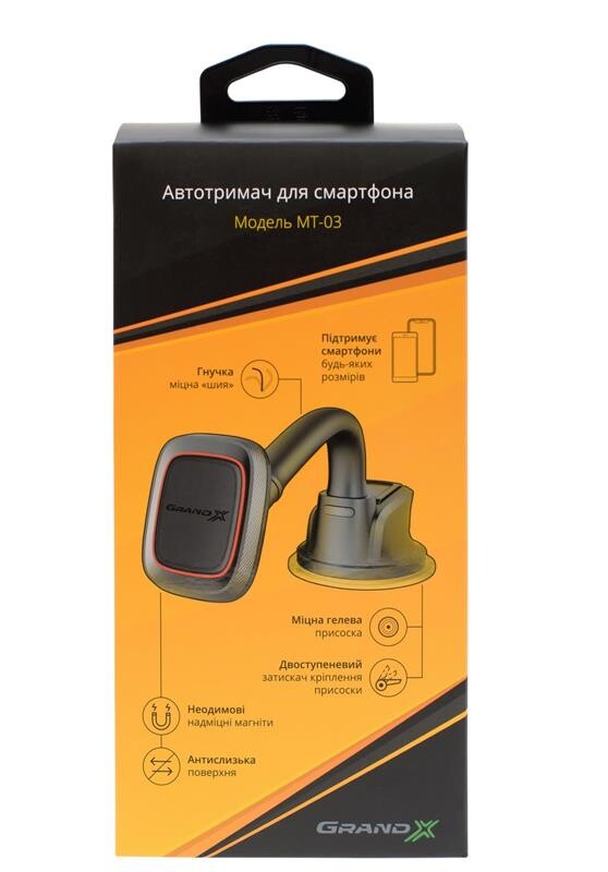 Автодержатель для смартфона магнитный Grand-X (крепление на панель или стекло) MT-03