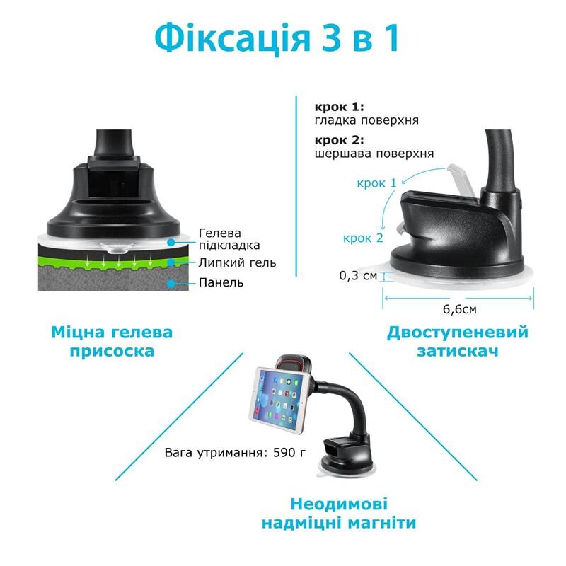 Автодержатель для смартфона магнитный Grand-X (крепление на панель или стекло) MT-03