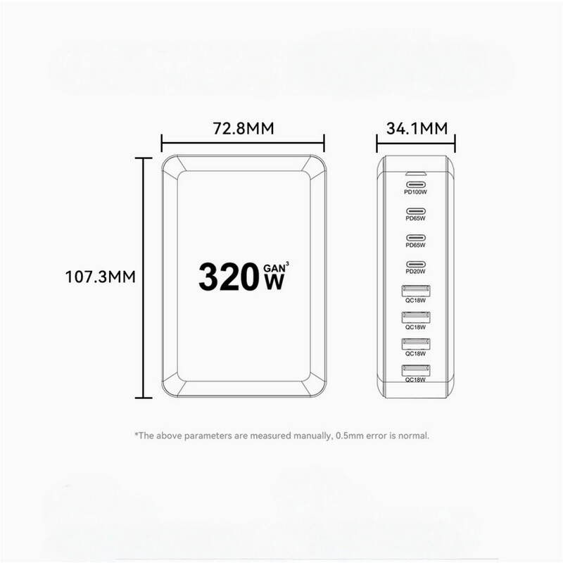 Мережевий зарядний пристрій Essager Engine 320W 4xUSB-C+4xUSB-A Black (EZC320W-QJB0G-Z)
