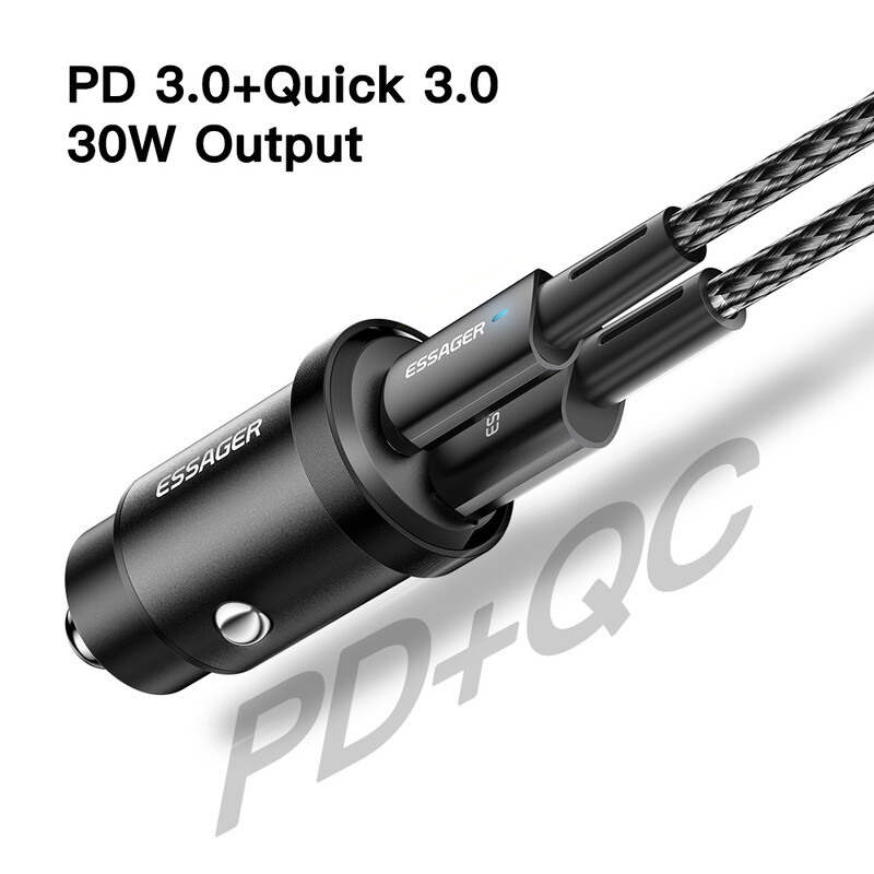 Автомобильное зарядное устройство Essager Gyroscope Mini Charger USB-A + Type-C 30W Black (ECCAC-TL01)