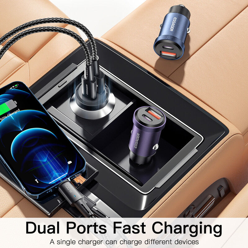 Автомобильное зарядное устройство Essager Gyroscope Mini Charger USB-A + Type-C 30W Black (ECCAC-TL01)