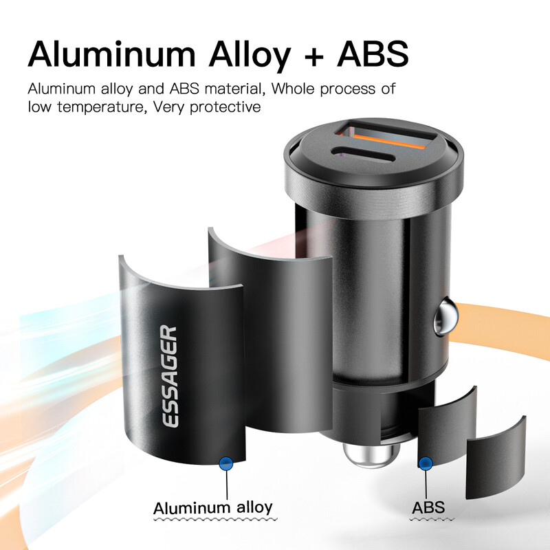 Автомобильное зарядное устройство Essager Gyroscope Mini Charger USB-A + Type-C 30W Black (ECCAC-TL01)