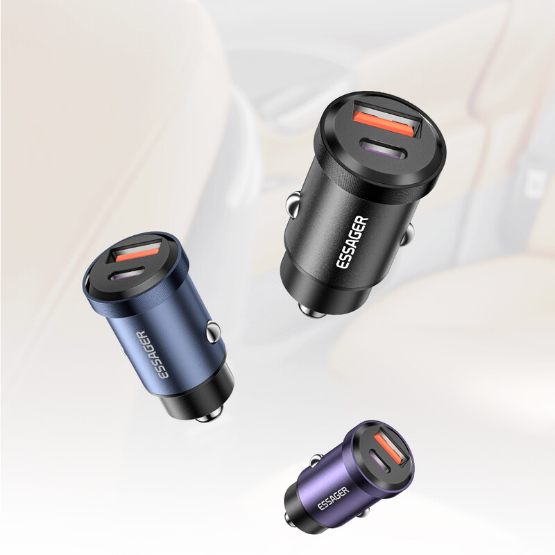 Автомобильное зарядное устройство Essager Gyroscope Mini Charger USB-A + Type-C 30W Black (ECCAC-TL01)