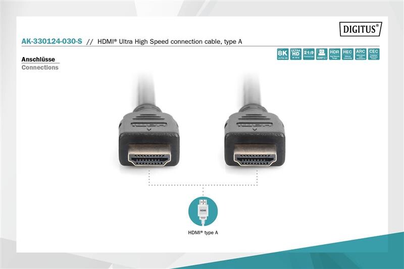 Кабель Digitus HDMI - HDMI (M/M), UHD 8K, 2 м, Black (AK-330124-020-S)