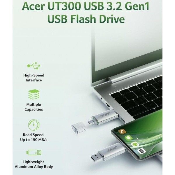Флеш-накопитель USB3.2 128GB Acer UT300 Grey (BL.9BWWA.590)