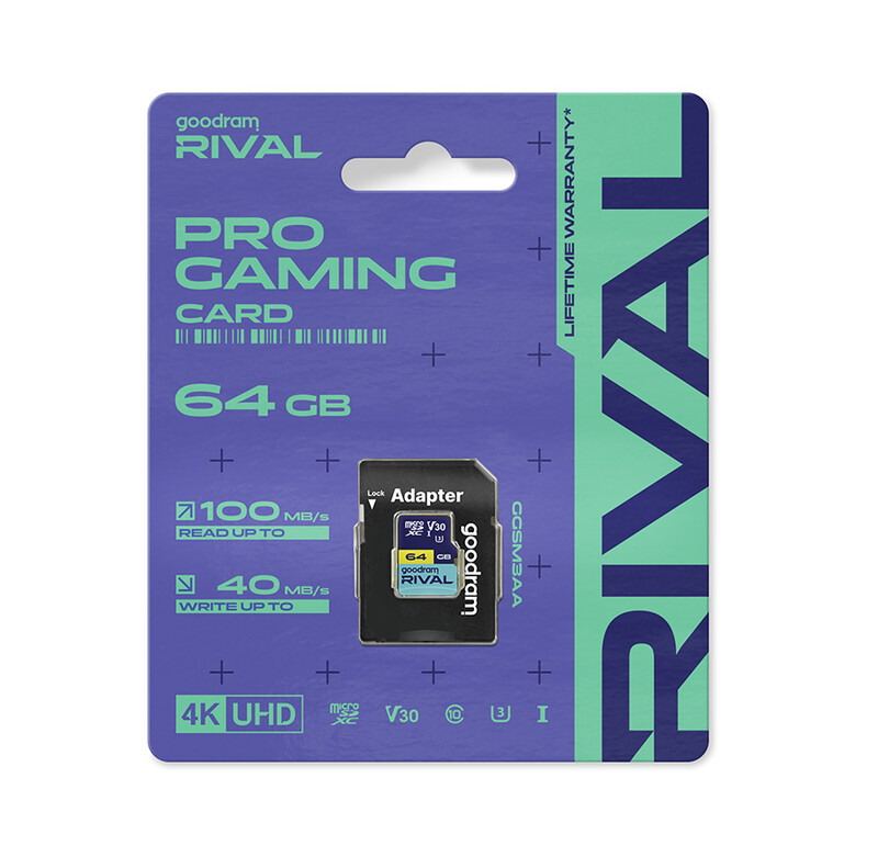 Карта памяти MicroSDXC 64GB UHS-I/U3 Class 10 Goodram RIVAL M3AA R100/W70MB/s + SD-adapter (GGSM3AA-0640R12)