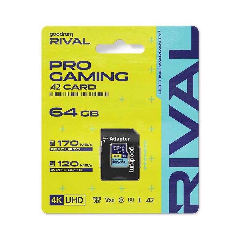Карта памяти MicroSDXC 64GB UHS-I/U3 Class 10 Goodram RIVAL M2AA R170/W120MB/s + SD-adapter (GGSM2AA-0640R12)