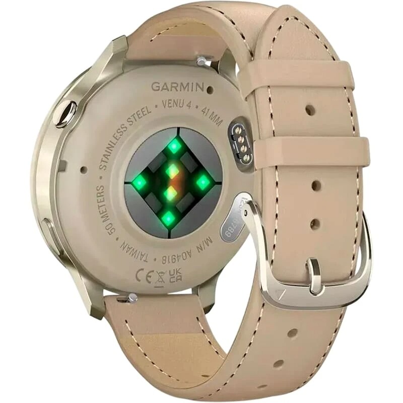 Смарт-годинник Garmin Venu 4 41mm Lunar Gold with Bone Light Sand Leather Band (010-03013-03)