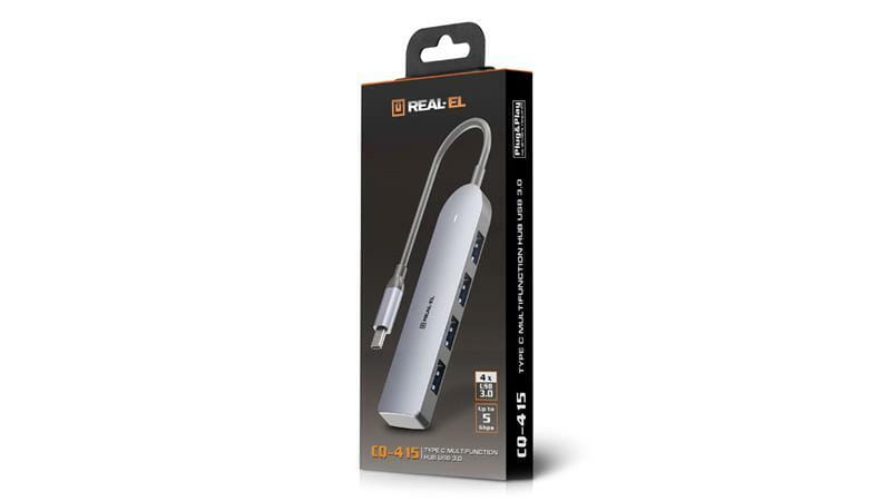 USB-хаб REAL-EL CQ-415 USB Type-C 4-в-1