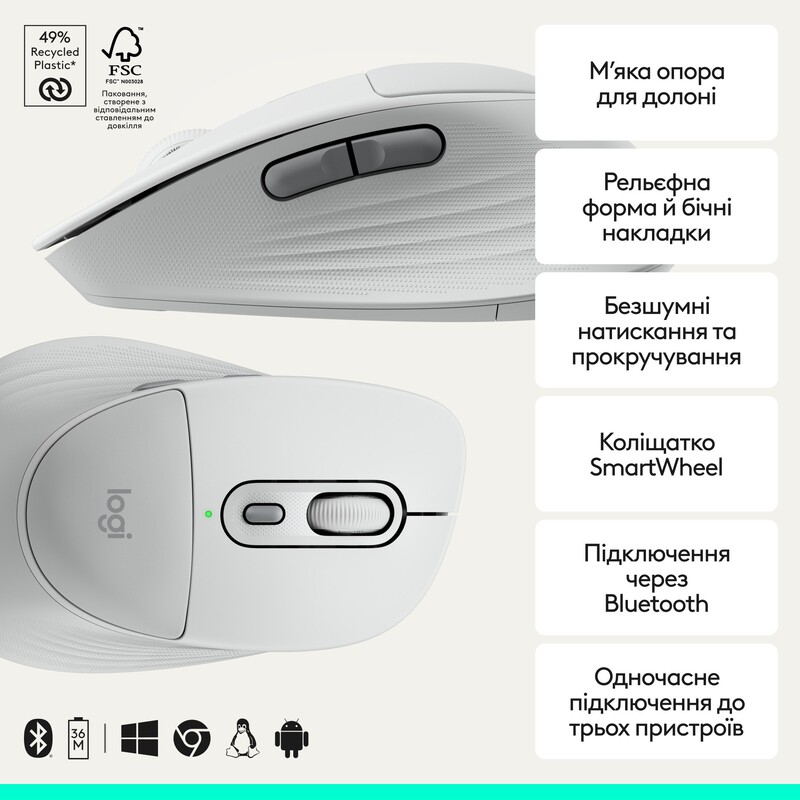 Миша бездротова Logitech Signature Comfort Plus M850 L White (910-007716)