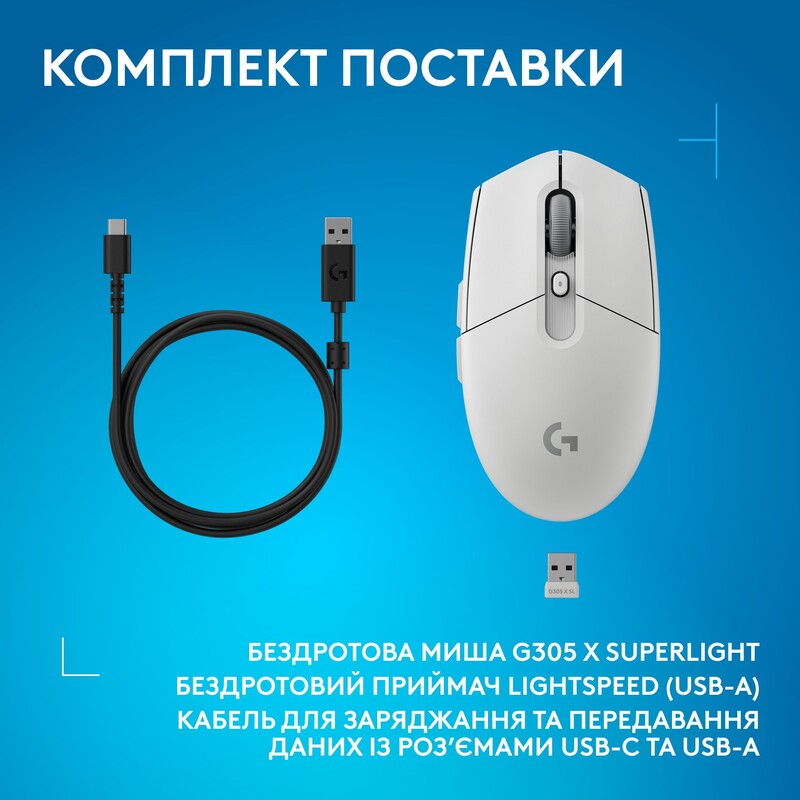 Мышь беспроводная Logitech G305 Superlight White (910-007747)