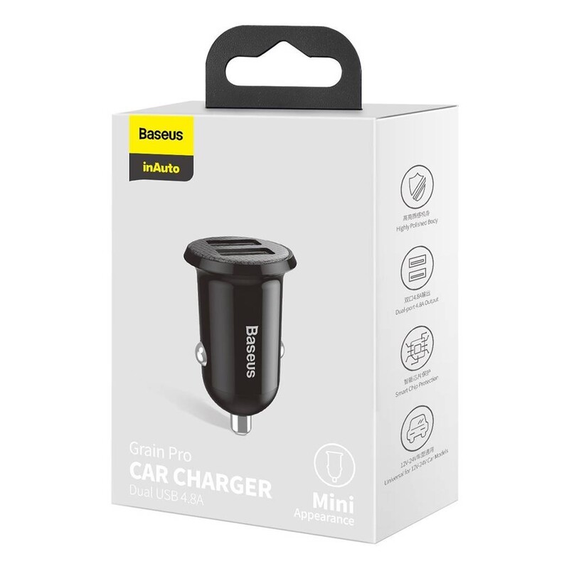 Автомобільний зарядний пристрій Baseus Grain Pro (2USB, 4.8A) Black (CCALLP-01)