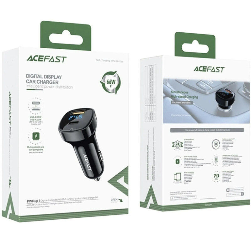 Автомобильное зарядное устройство Acefast B4 (USB-C + USB-A) 66W Black (6974316280392)