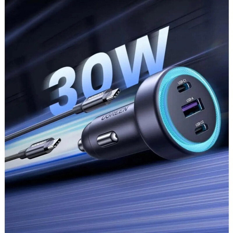 Автомобильное зарядное устройство Ugreen EC307 (2xUSB-C + USB-A) QC 4.0 30W Grey (45843)