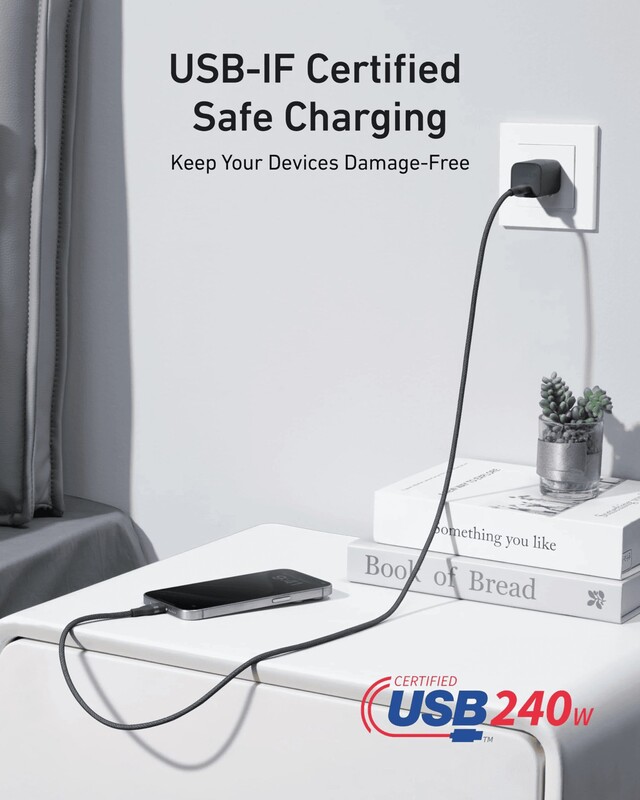 Кабель Anker Upcycled-Braided USB Type-C - USB Type-C (M/M), 240W, 1.8 м, Black (A82E2H12)