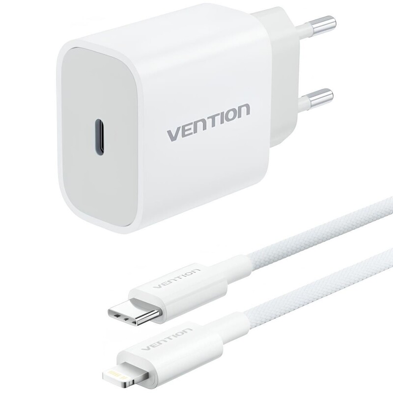 Мережевий зарядний пристрій Vention G17W0 20W USB-C White + кабель Lightning (G17W0-EU)