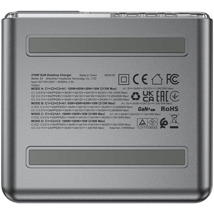 Мережевий зарядний пристрій Acefast GaN Z4 Travel 218W USB-A+3xUSB-C Black (6974316282587)