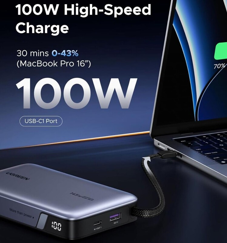 Універсальна мобільна батарея Ugreen PB551 20000mAh, 145W, Grey (55992B)