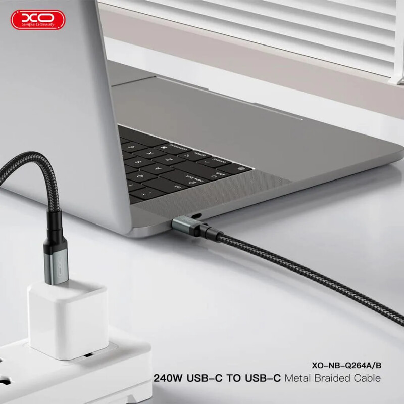 Кабель XO NBQ264A High Power Braided, USB-C - USB-C, (M/M), 240W, 2 м, Black (NBQ264B_С_Black)