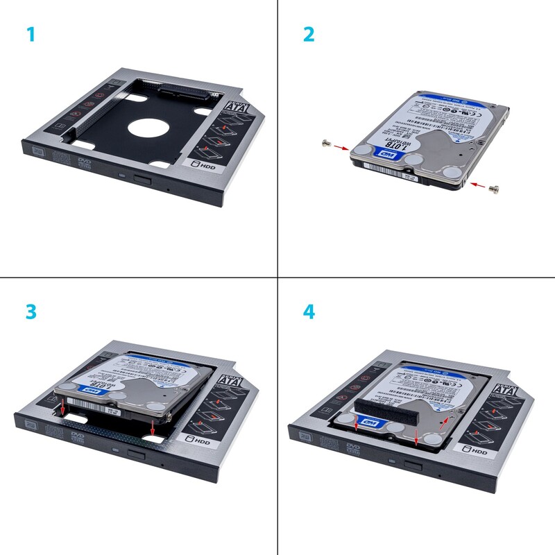 Адаптер підключення Grand-X HDD 2.5" у відсік приводу ноутбука SATA2/SATA3 Slim 9.5мм (HDC-24С)