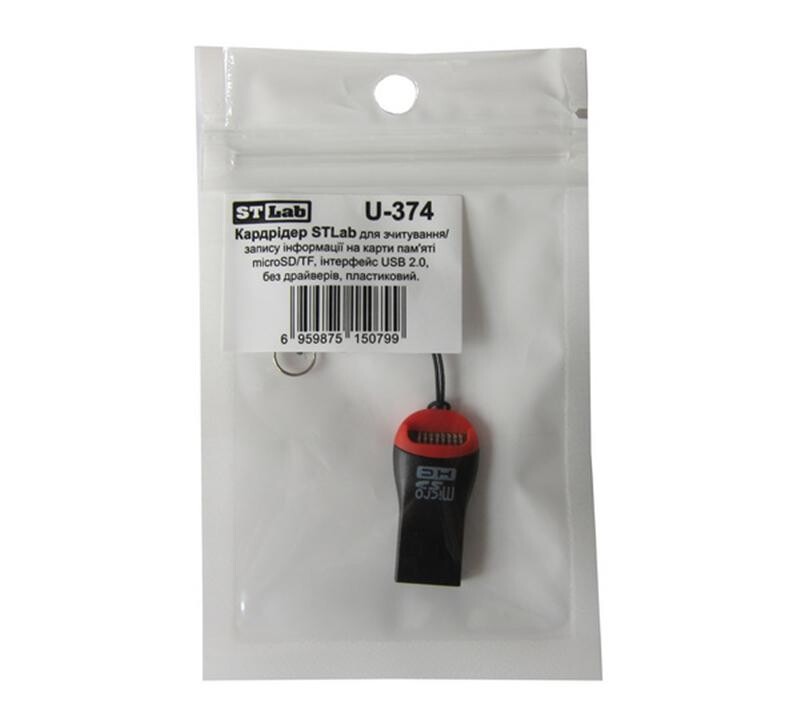 Кардридер STLab U-374 USB черный с красным