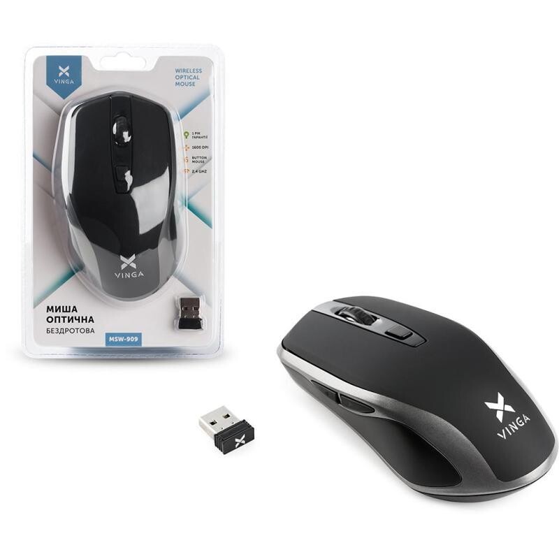Мышь беспроводная Vinga MSW-909 Silent black-grey
