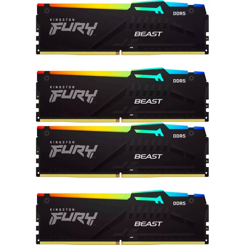 Модуль пам`яті DDR5 4х32GB/5600 Kingston Fury Beast RGB Black (KF556C40BBAK4-128)