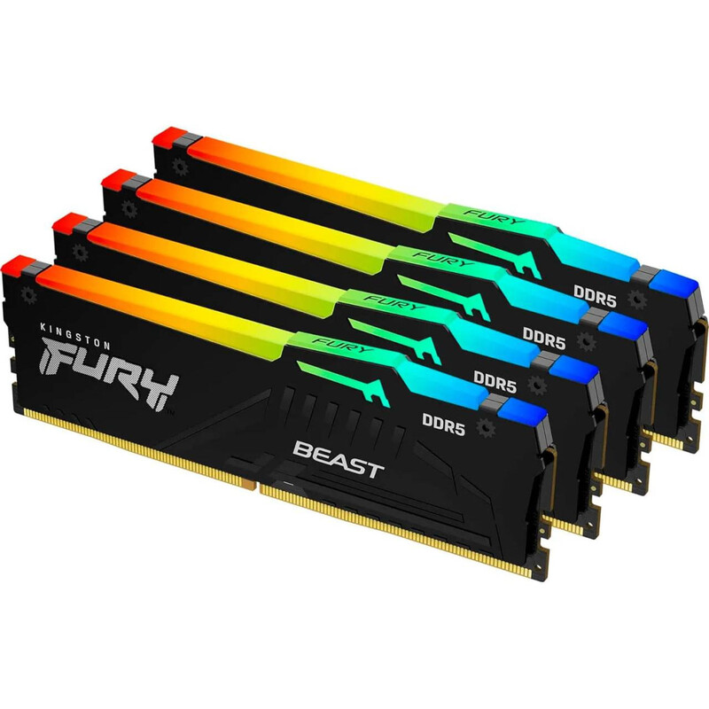 Модуль пам`яті DDR5 4х32GB/5600 Kingston Fury Beast RGB Black (KF556C40BBAK4-128)