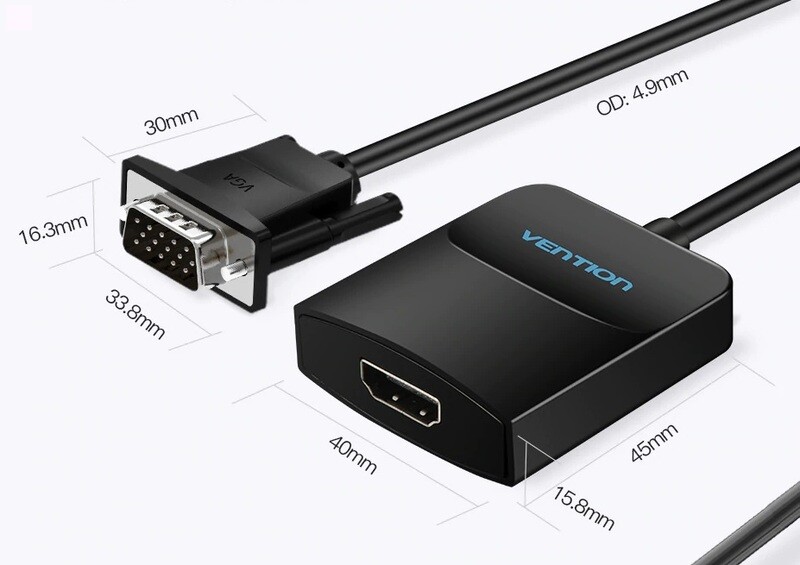 Адаптер Vention VGA-HDMI, 0.2 m, со звуком и питанием (ACNBB)