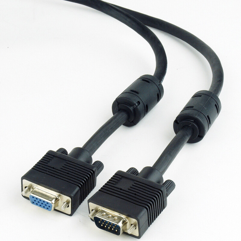 Кабель подовжувач Cablexpert VGA -VGA (M/F), HD15 з 2-ма фер. кільцями, 1.8 м, чорний (CC-PPVGAX-6B)