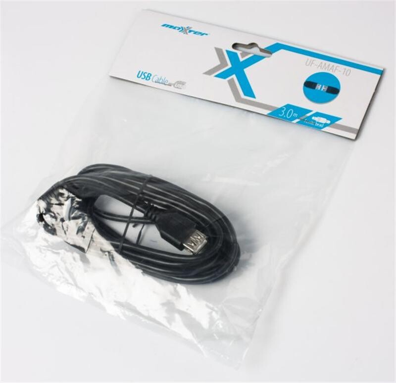 Кабель Maxxter (UF-AMAF-10) USB 2.0 AM - USB 2.0 AF, 3м, ферритовый фильтр