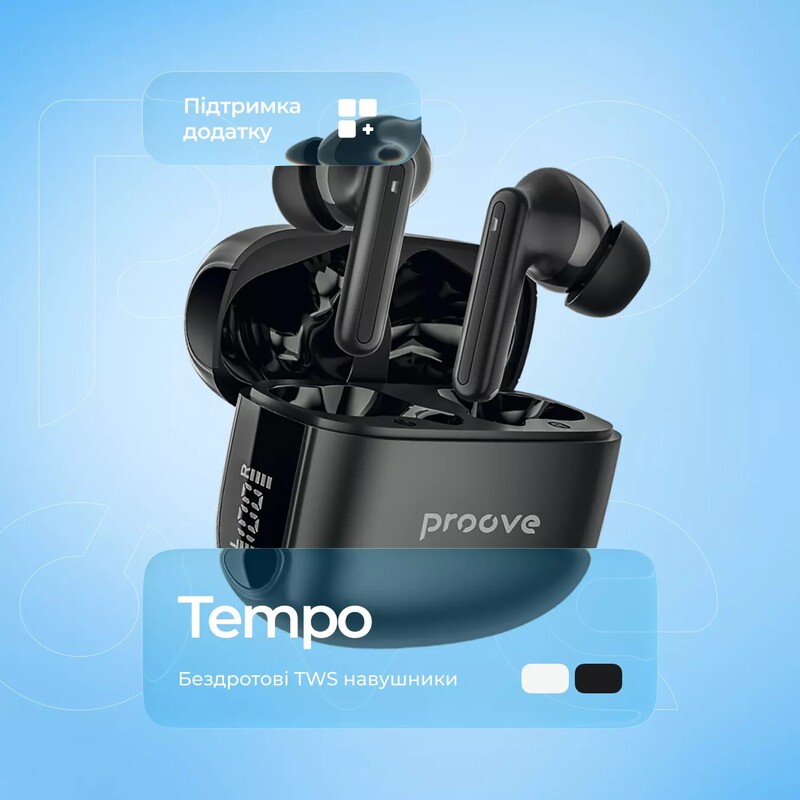 Bluetooth-гарнітура Proove Tempo TWS with ANC (APP) Black (TWTM0001AP01)