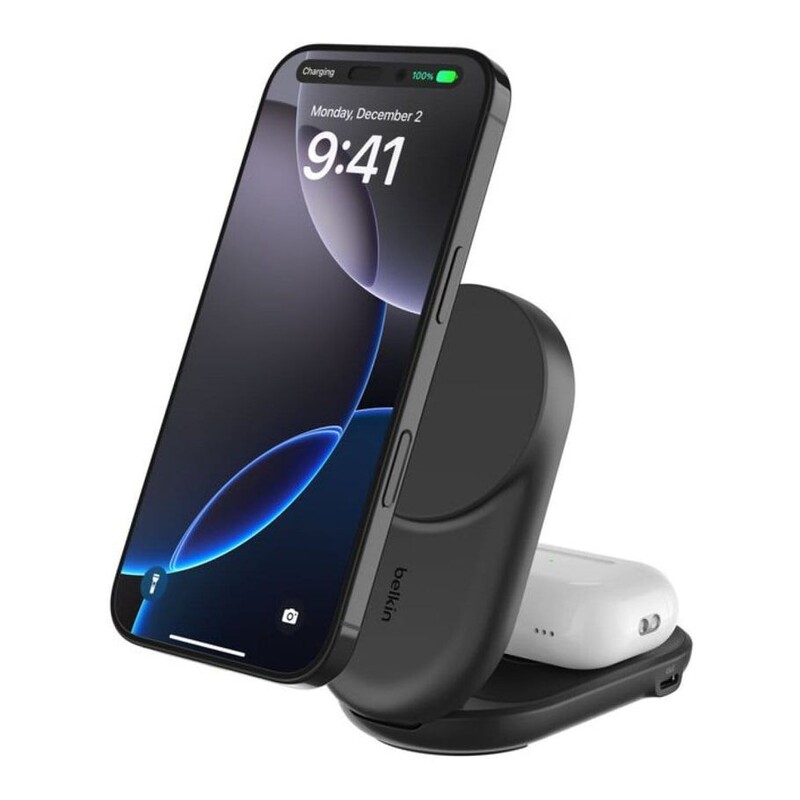 Бездротовий зарядний пристрій Belkin UltraCharge 2-in-1 Foldable Magnetic Charger with Qi2 25W Black (WIZ039KQBK)