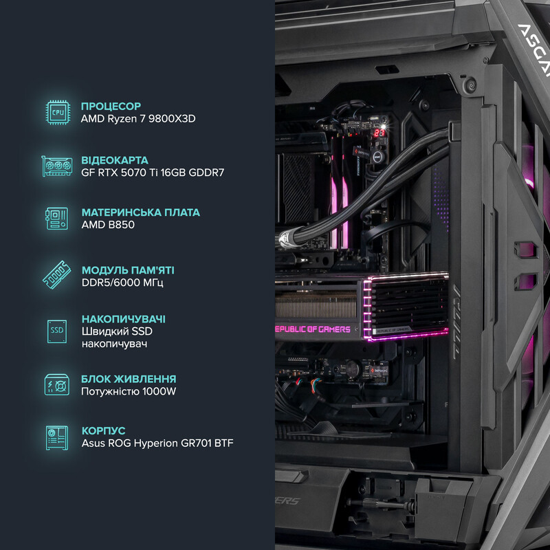 Ігровий комп`ютер ASGARD GAMER RTX 5080 / Core Ultra 7 265F / DDR5 64GB / SSD 1TB (ASG-G-5080-7500)