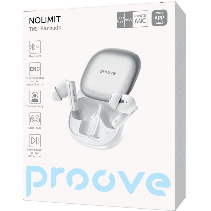 Bluetooth-гарнитура Proove NoLimit TWS with Hybrid ANC (APP) White/Silver (TWNL0001AP26)