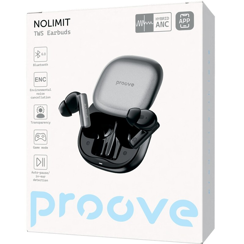 Bluetooth-гарнитура Proove NoLimit TWS with Hybrid ANC (APP) Black/Grey (TWNL0001AP13)