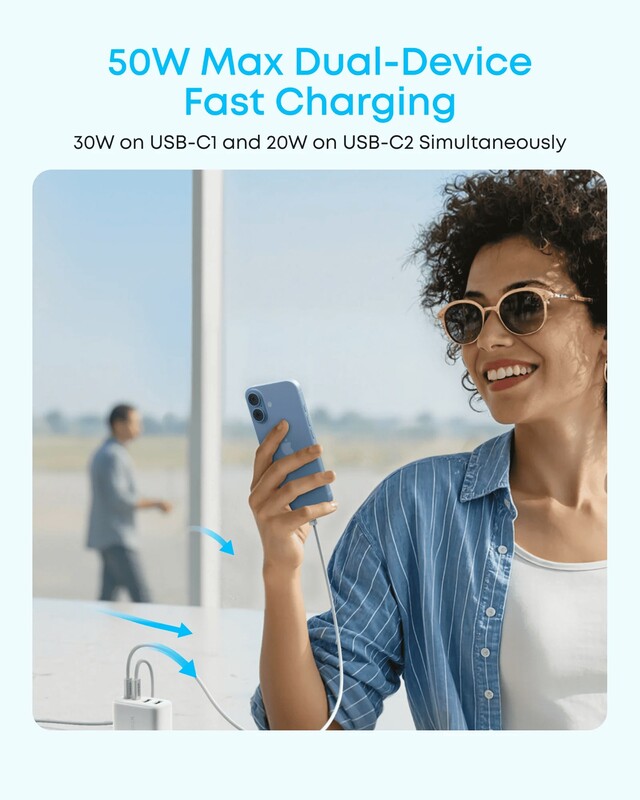 Мережевий зарядний пристрій Anker Zolo Charger 50W, 2xUSB-C, 2xUSB-A, White (A121EG21)