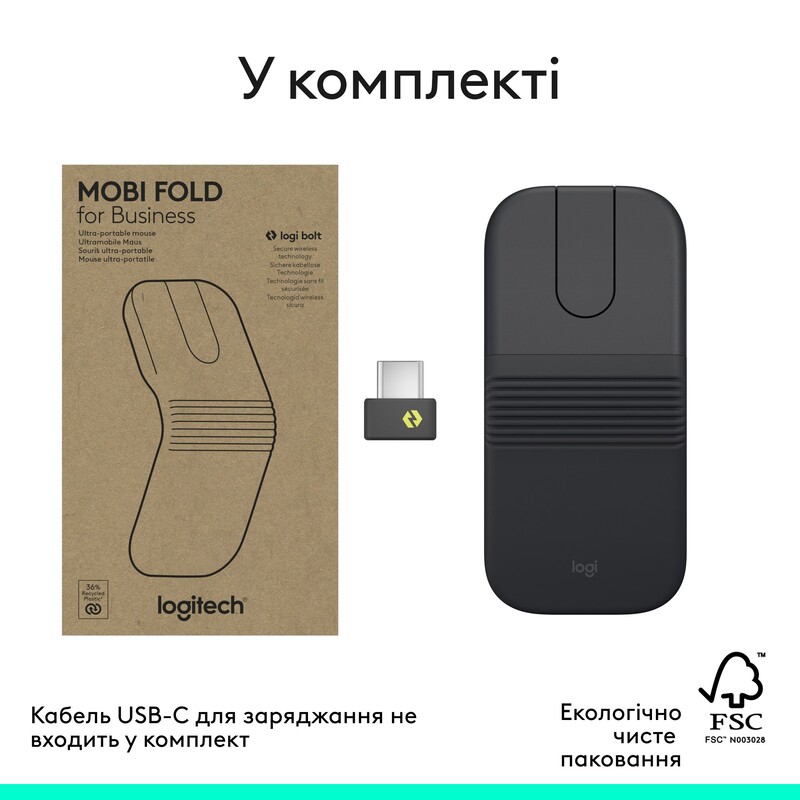 Мышь беспроводная Logitech Mobi Fold for Business Graphite (910-007605)