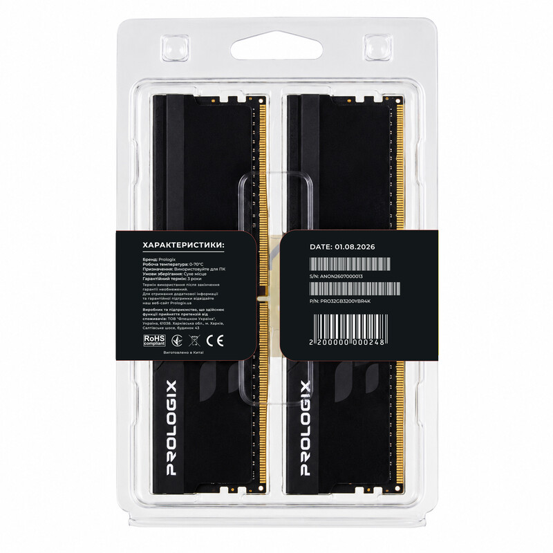 Модуль памяти DDR4 2x16GB/3200 Prologix Onyx Black RGB (PRO32GB3200YBR4K)